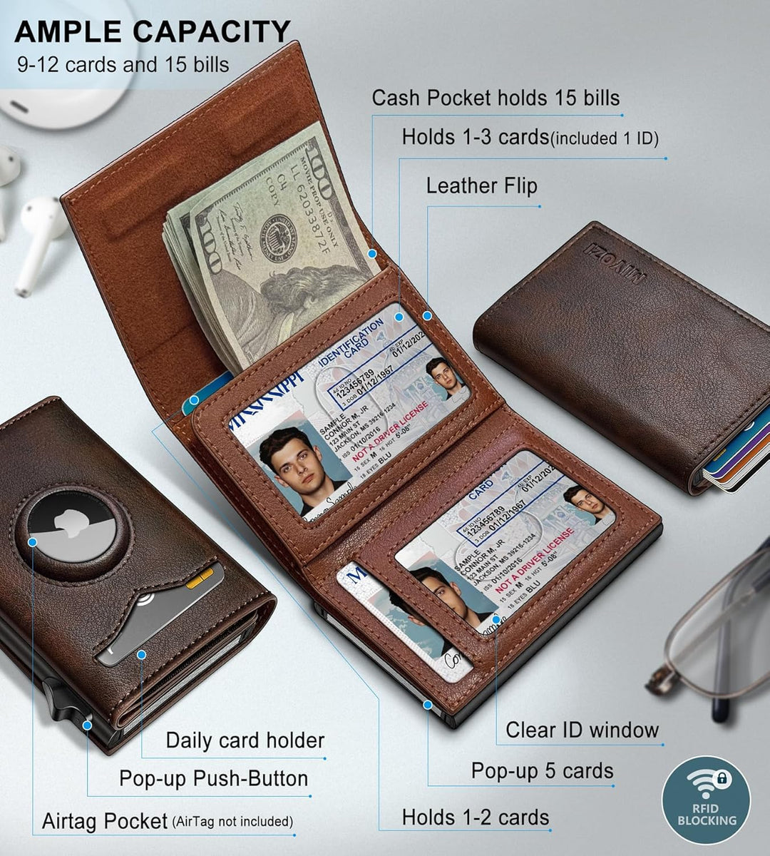 miyozi Billetera para Airtag para hombre, con bolsillo para efectiv...