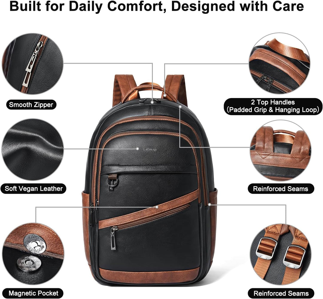 LATMAP Mochila de 43L para mujer: mochila de cuero vegano que se aj...