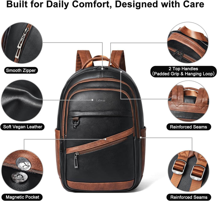 LATMAP Mochila de 43L para mujer: mochila de cuero vegano que se aj...