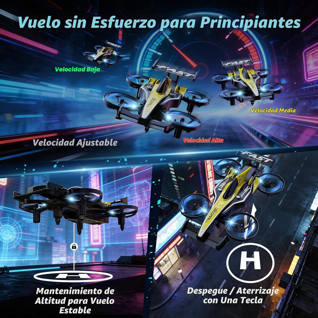 DEERC HT35 Mini dron 2 en 1 para niños | Avión de control remoto, giros de 360°, vuelo circular, despegue/aterrizaje con una tecla, modo sin cabeza, vuelo automático, 3 velocidades, 2 baterías