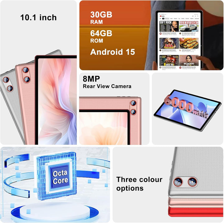 UJJ Tableta 2026 con Android 15 de 10 pulgadas con Gemini AI, 30GB+...