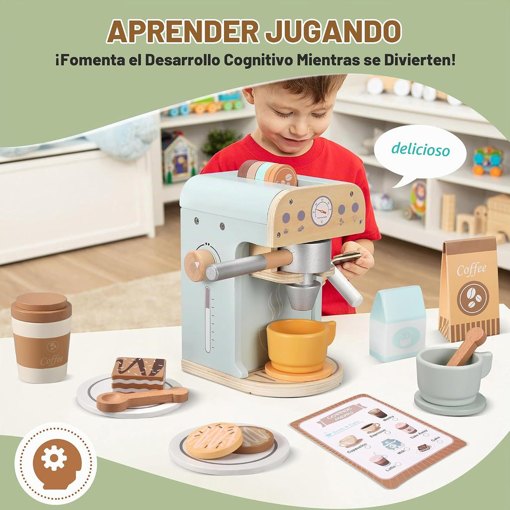 Juguete para cafeteras de madera para niños, electrodomésticos de cocina y accesorios de juguete para niños pequeños, regalo para niñas y niños