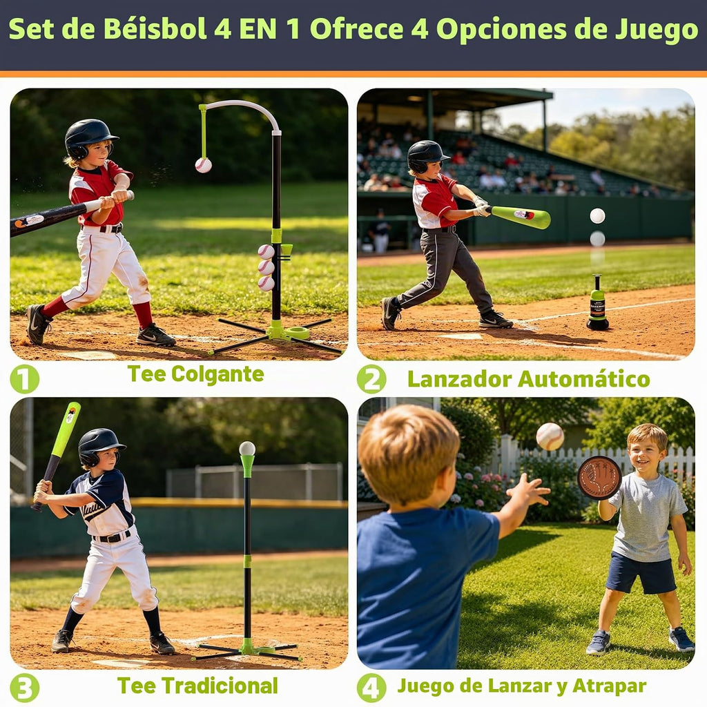 Juego de béisbol 4 en 1 iluminado, juguetes de pelota T, regalo deportivo