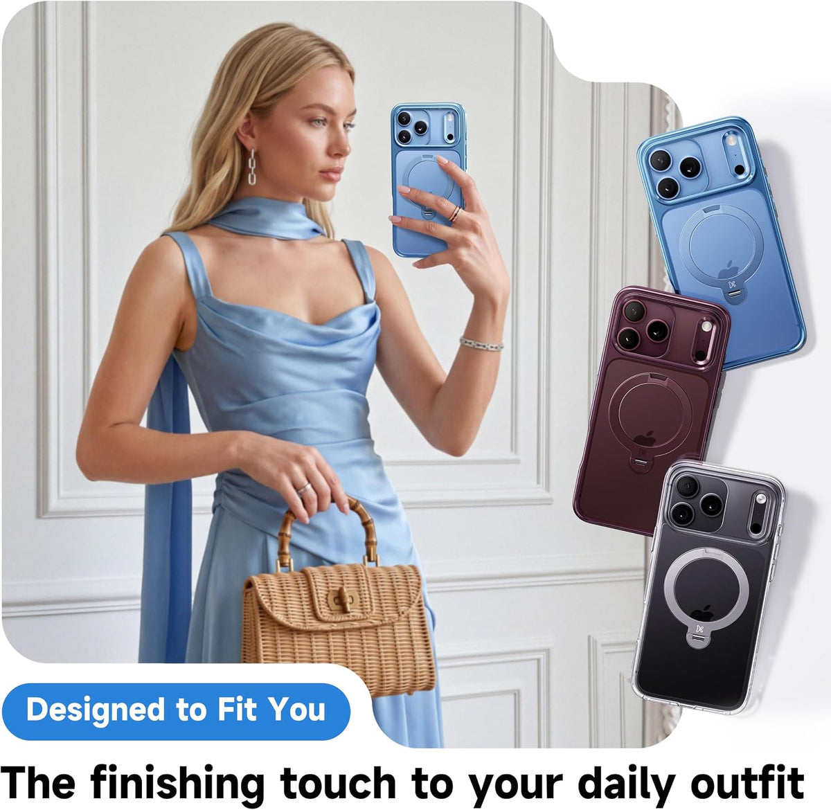 CASEKOO Funda azul glaciar brillante para iPhone 18 Pro, soporte magnético