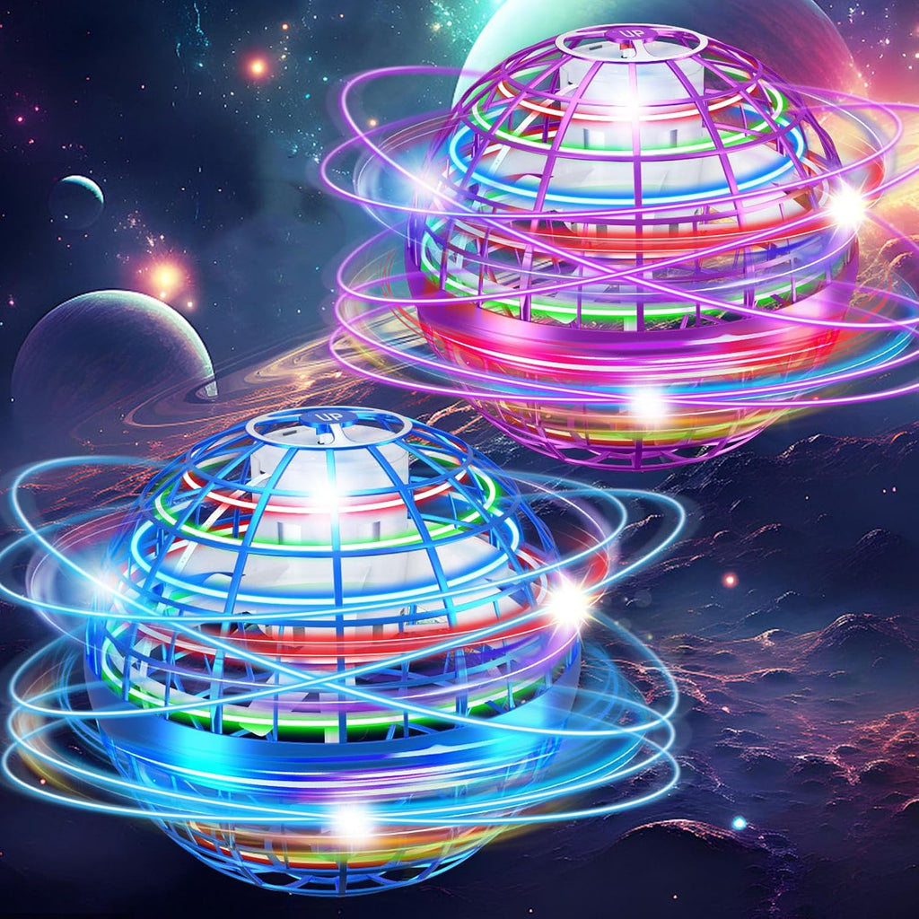 Juguete de bola de orbe volador, mini dron cósmico de mano flotante, hilanderos de mosca para niños y adultos, juguetes para interiores y exteriores, juguetes geniales con luces LED para