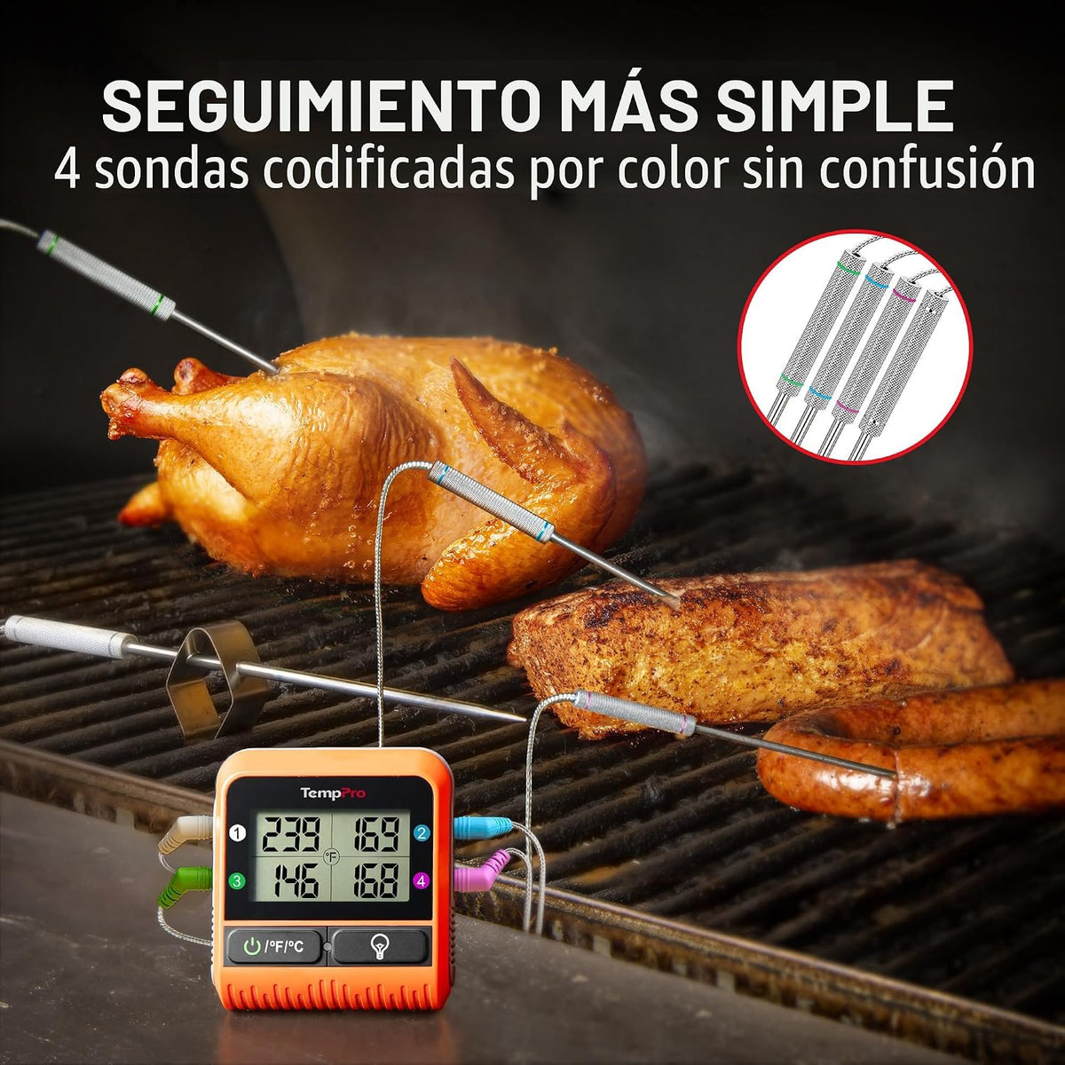 TempPro TempSync 1000FT Wireless Meat Thermometer para Grilling y Smoking
