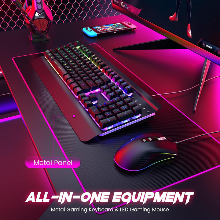 Combo de teclado y mouse para juegos con cable, panel de metal de 1...