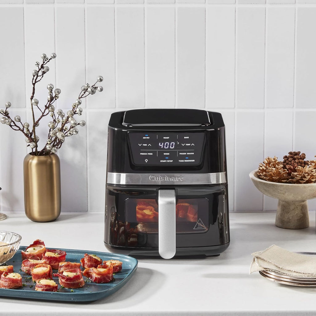 Cuisinart Freidora de aire, freidora compacta de 2.6 cuartos de galón con 3 funciones de cocción para freír al aire, asar y hornear, 3 ajustes preestablecidos para freidora de aire, piezas aptas para lavavajillas, AIR-80, acero inoxidable y negro