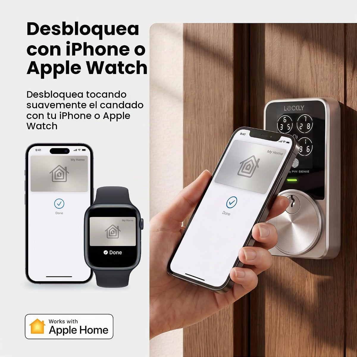 Lockly PIN Genie Pro Zeno Series - Cerradura inteligente con llave Apple