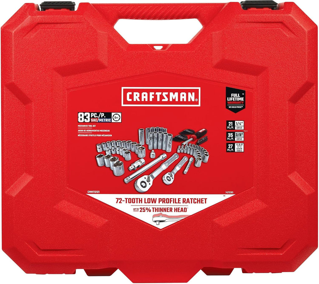 CRAFTSMAN Juego de herramientas para mecánicos, 83 piezas de herramientas de mano y juego de llaves de vaso SAE/métrico (CMMT12121)