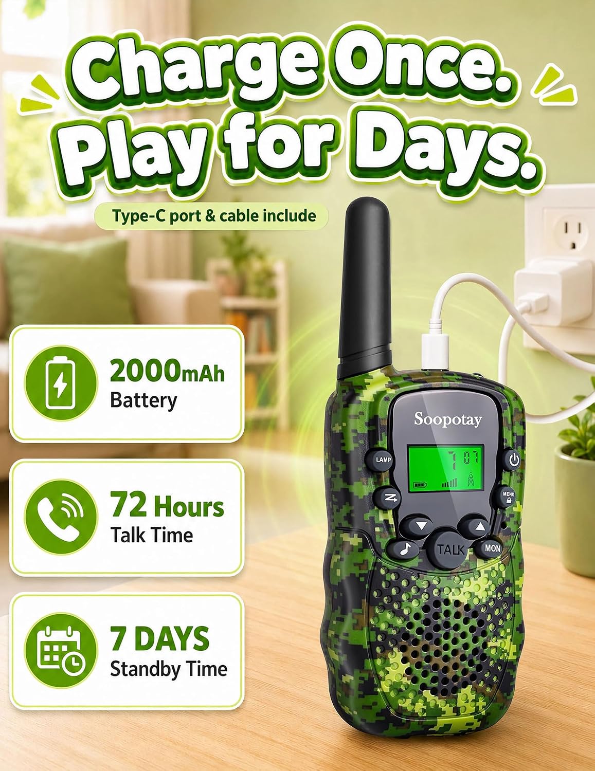 Rechargeable Walkie Talkies para Kids, Outdoor Toys Games para Kids Age 4-12