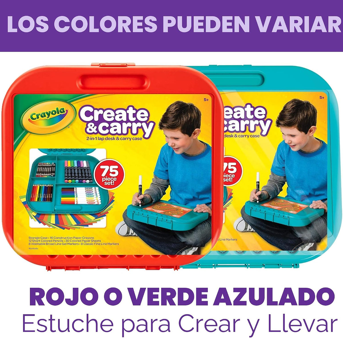 Crayola Create 'n Carry, kit portable de herramientas de arte, más de 75 piezas, gran regalo.