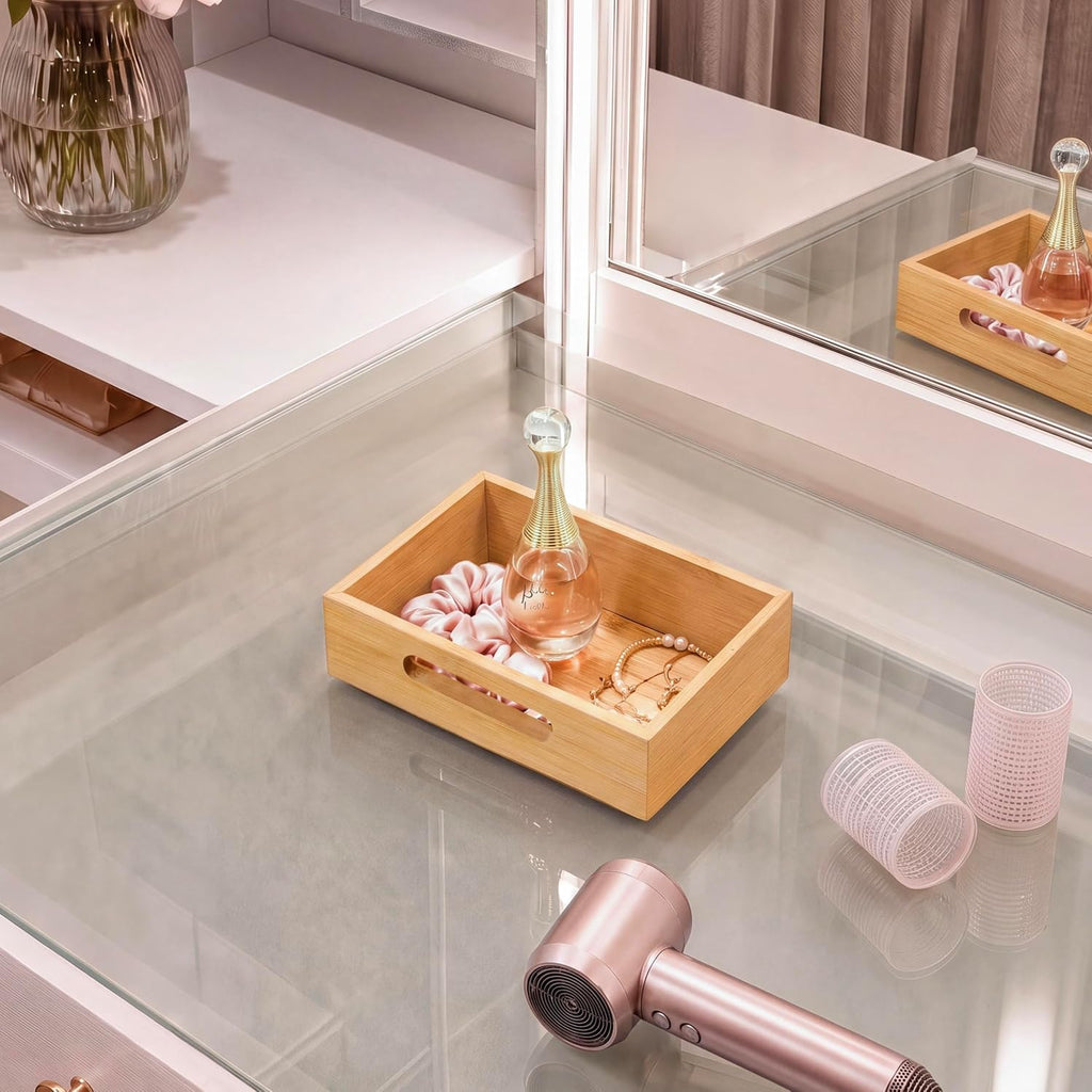 HOMESTEAD - Caja de almacenamiento apilable de bambú de 3 piezas, contenedor de almacenamiento grande, cajas de madera para cajones de maquillaje, baño, suministros de oficina, utensilios de cocina