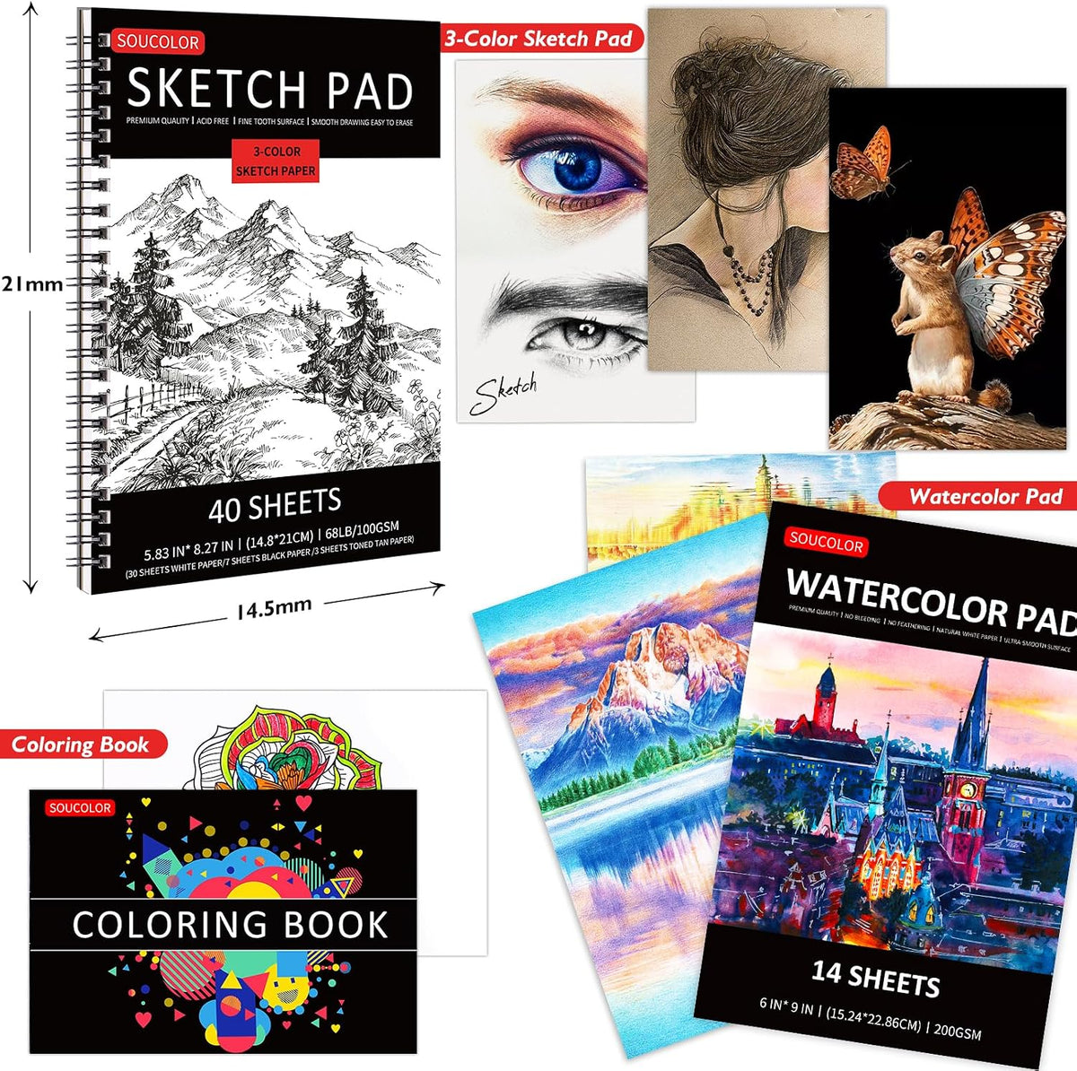 Soucolor Kit de dibujo de 76 piezas de suministros de arte, juego de