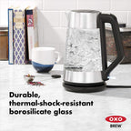 OXO Hervidor eléctrico de vidrio, inalámbrico, de acero inoxidable