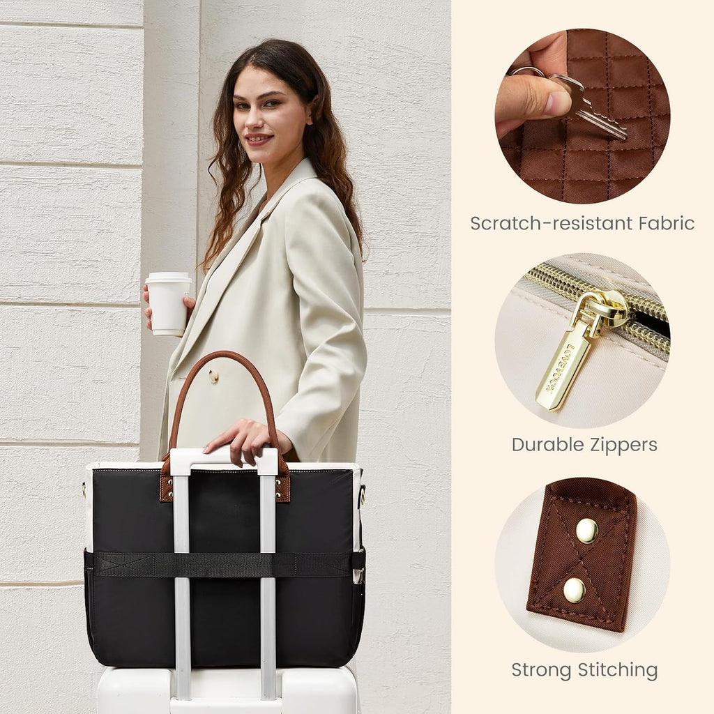 LOVEVOOK - Bolsa de mano para profesora para mujer, bolsa para laptop con soporte grande para tazas, bolsas de enfermera, maletín profesional para computadora, bolso grande de negocios, regalo para madre, 15.6 pulgadas