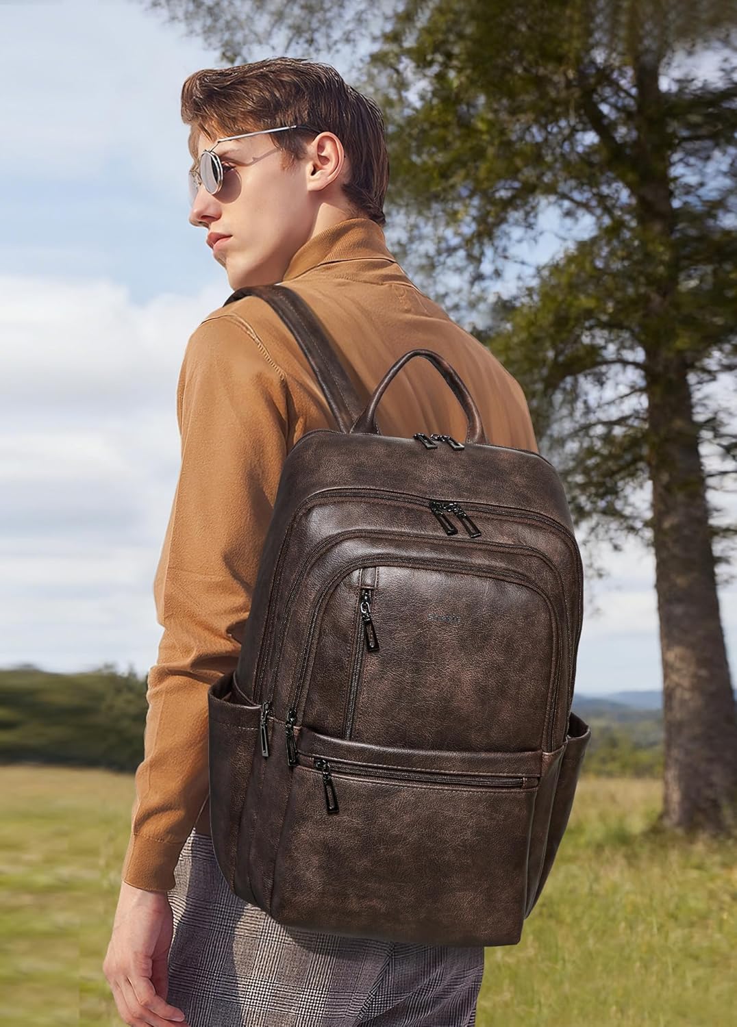 Shrrie Mochila de cuero para laptop de 17 pulgadas para mujer, moch...