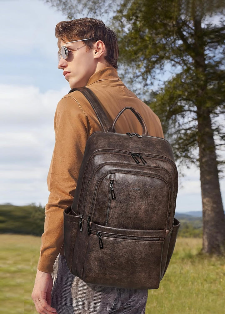 Shrrie Mochila de cuero para laptop de 17 pulgadas para mujer, moch...