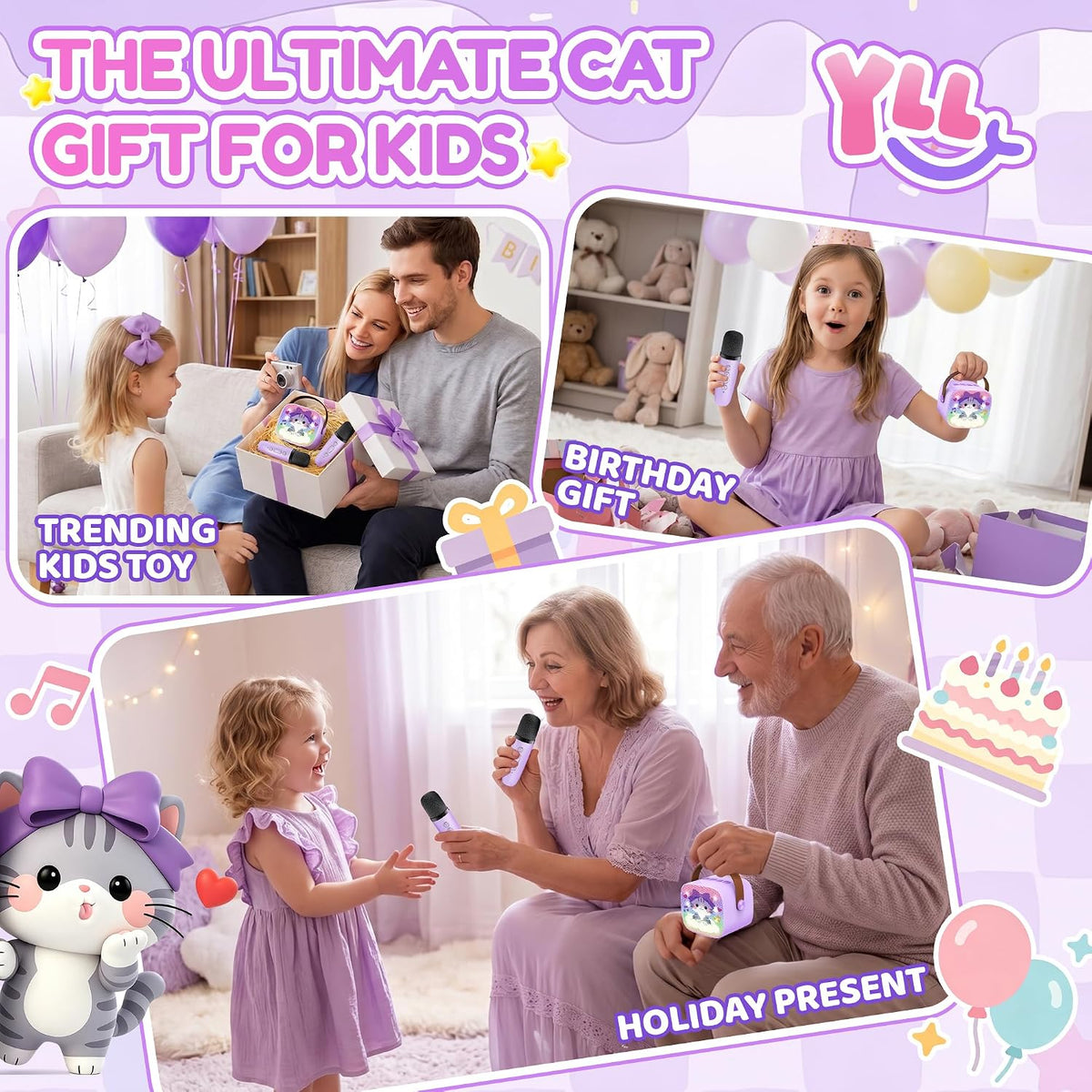 YLL Máquina de karaoke para niños, regalos de cumpleaños para niñas de 4 a