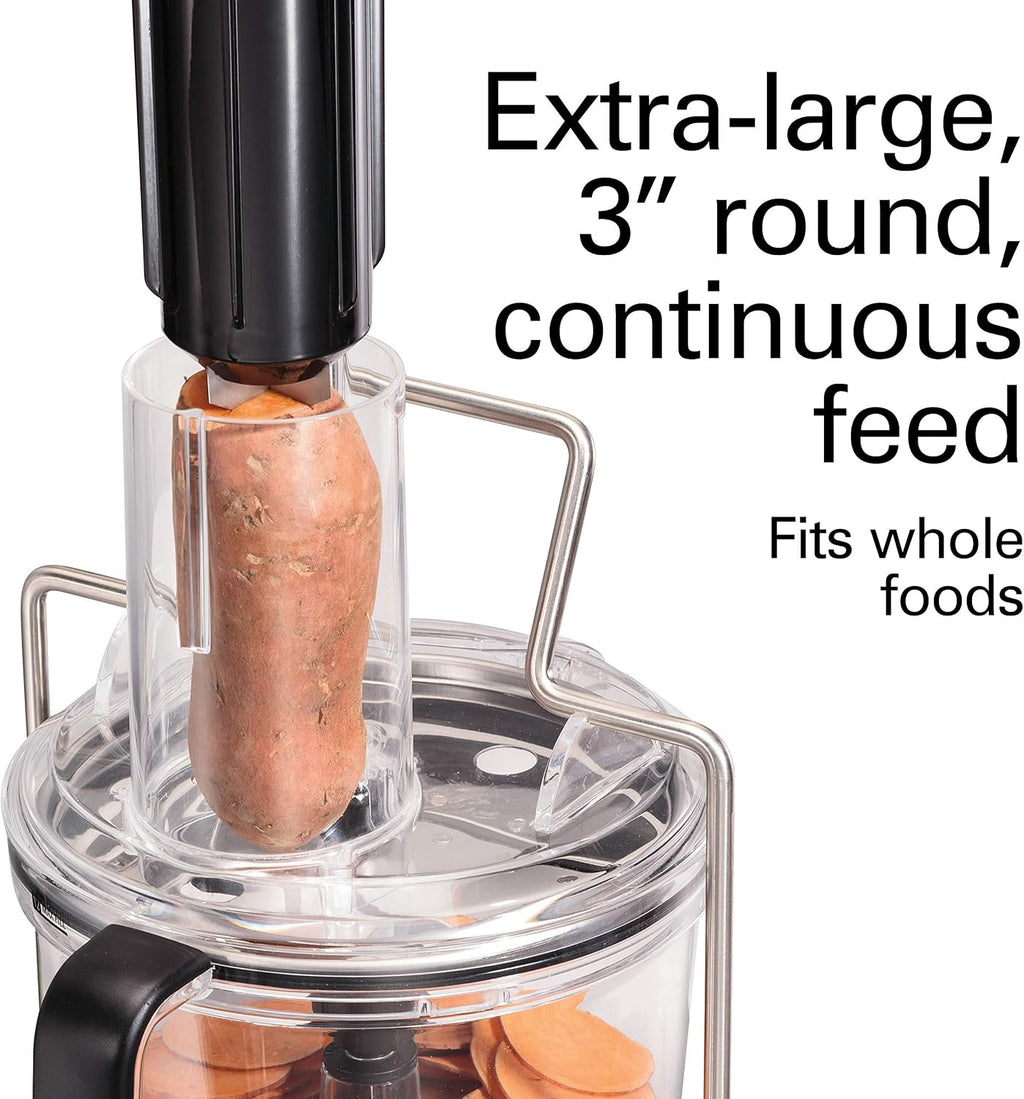 Hamilton Beach Professional Stack & Snap - Procesador de alimentos y espiralizador de verduras para rebanar, triturar y amasar, canal de alimentación extragrande de 3 pulgadas que cabe verduras