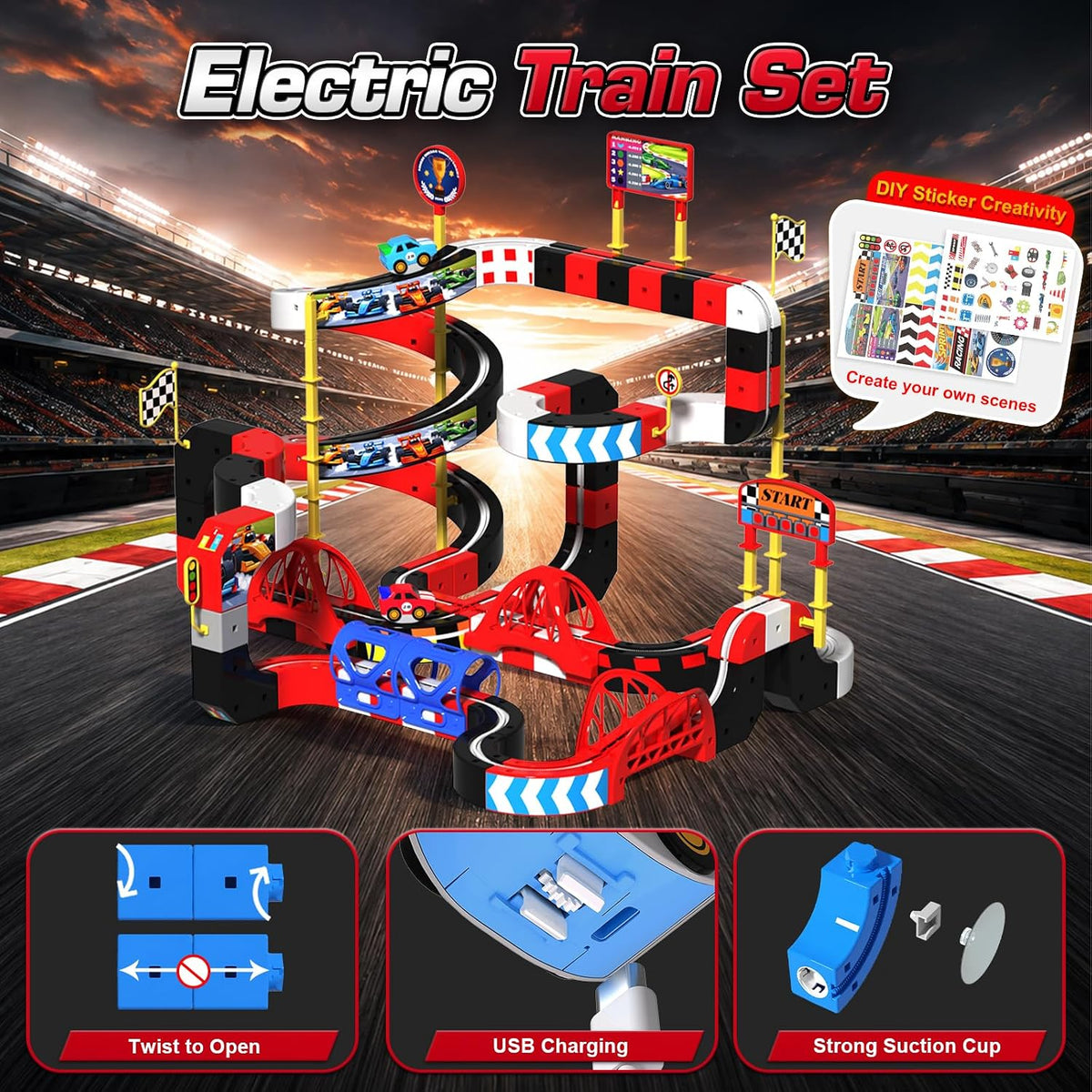 Juego de tren eléctrico para niños, 102 piezas de juguetes de tren de