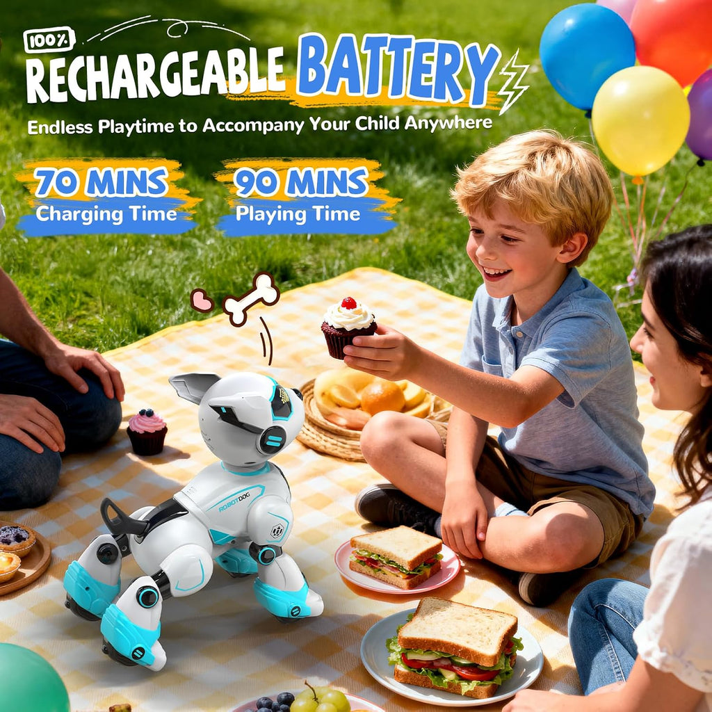 Juguetes de Perro Robot para Niños, Perro Robot de Control Remoto, Control de Voz y Tacto, Juguete Interactivo Programable de Cachorro Robótico, Canta, Baila, Mascota Robótica Recargable para