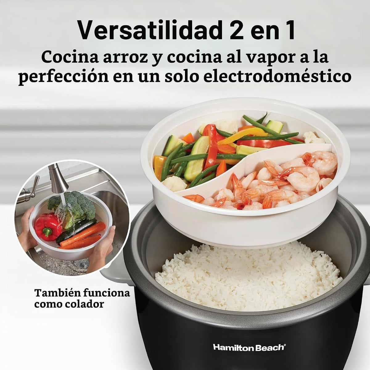 Hamilton Beach Olla arrocera y vaporera de alimentos, 30 tazas cocidas, 15