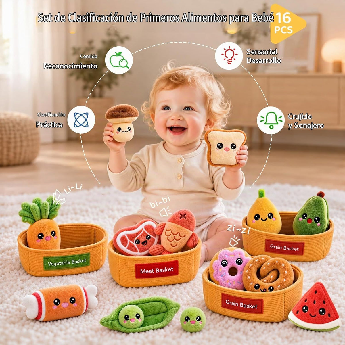 Juguetes para bebés de 6 a 12 meses, 16 piezas Montessori de