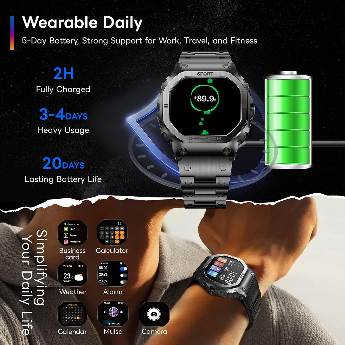 FOSMET Smartwatches para hombres (responder/hacer llamadas), monitor de frecuencia cardíaca y rastreador de sueño
