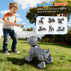 PRANITE Perro robot, juguete programable para perros con control remoto para niños con seguimiento de una tecla, control de voz, tacto, baile, canto, juguete inteligente para cachorros de acrobacias RC regalo para niños y niñas (gris)