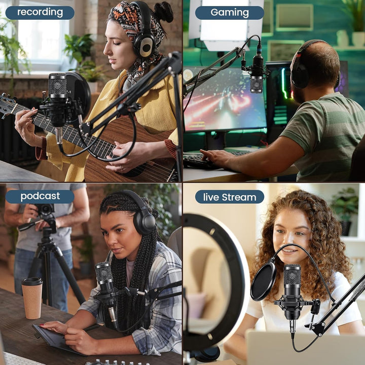 LUVUMVLT Paquete de equipo de podcast, kit de estudio BM-800 con co...