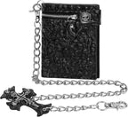 Cartera unisex gótica con cadena de calavera punk, cuero sintético, accesorios góticos de Halloween, color negro