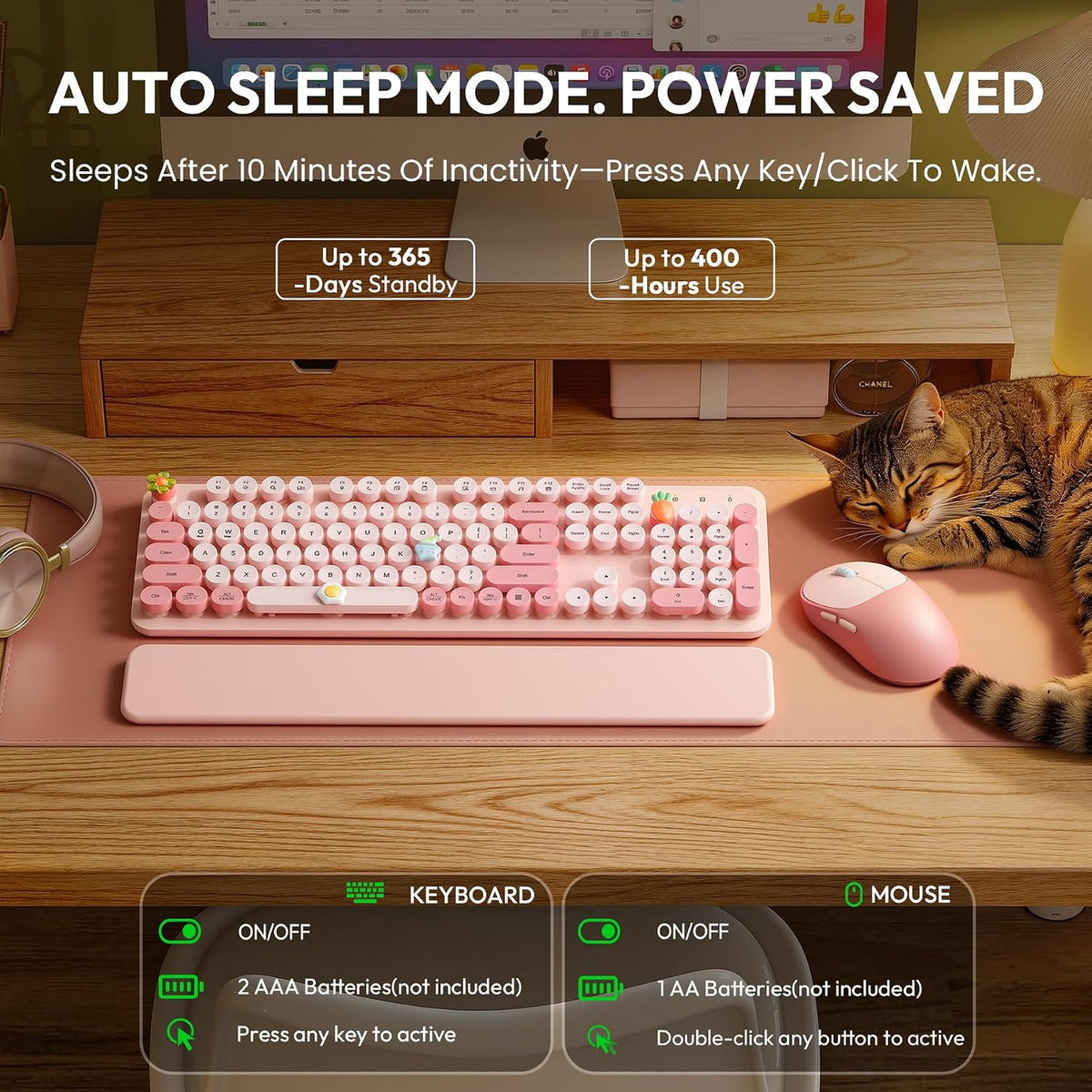 Combo de teclado y mouse inalámbricos, teclado de máquina de escrib...