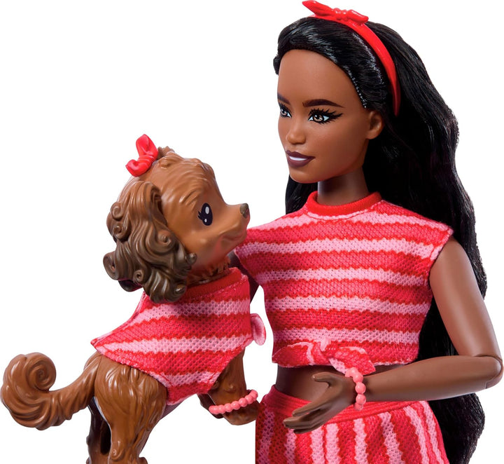 Muñeca Barbie Twinning Looks con perro mascota en ropa a juego roja...