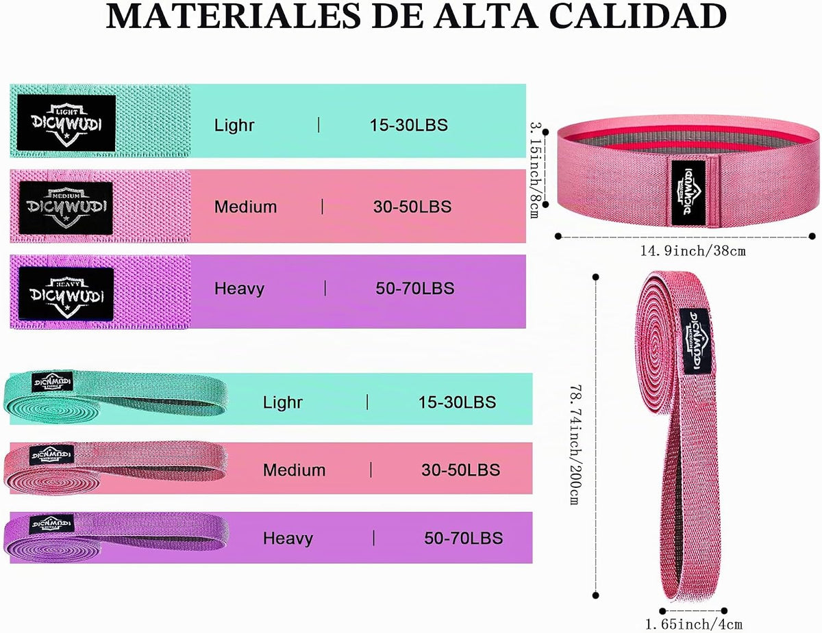Alfombrilla de yoga gruesa, 6 bandas de resistencia de tela, paquete de 2 bloques de yoga, equipo de entrenamiento en casa, kit básico de inicio para principiantes de tonificación de cuerpo