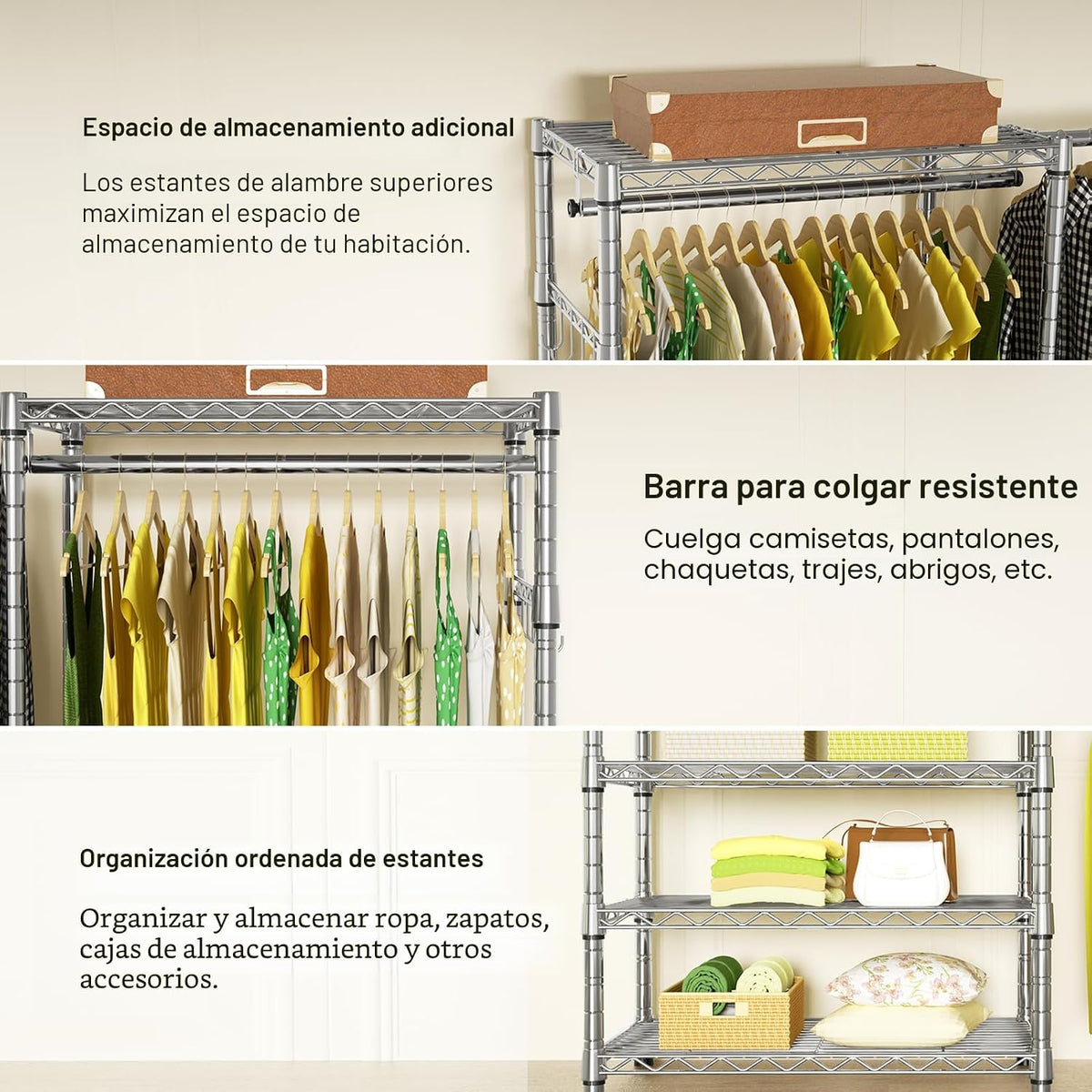 Estante resistente de la ropa del armario E1, 6 niveles de