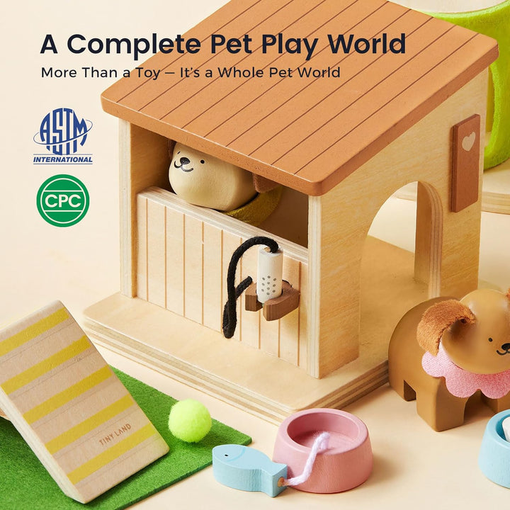 Tiny Land Juego de animales de casa de muñecas de madera para niños...