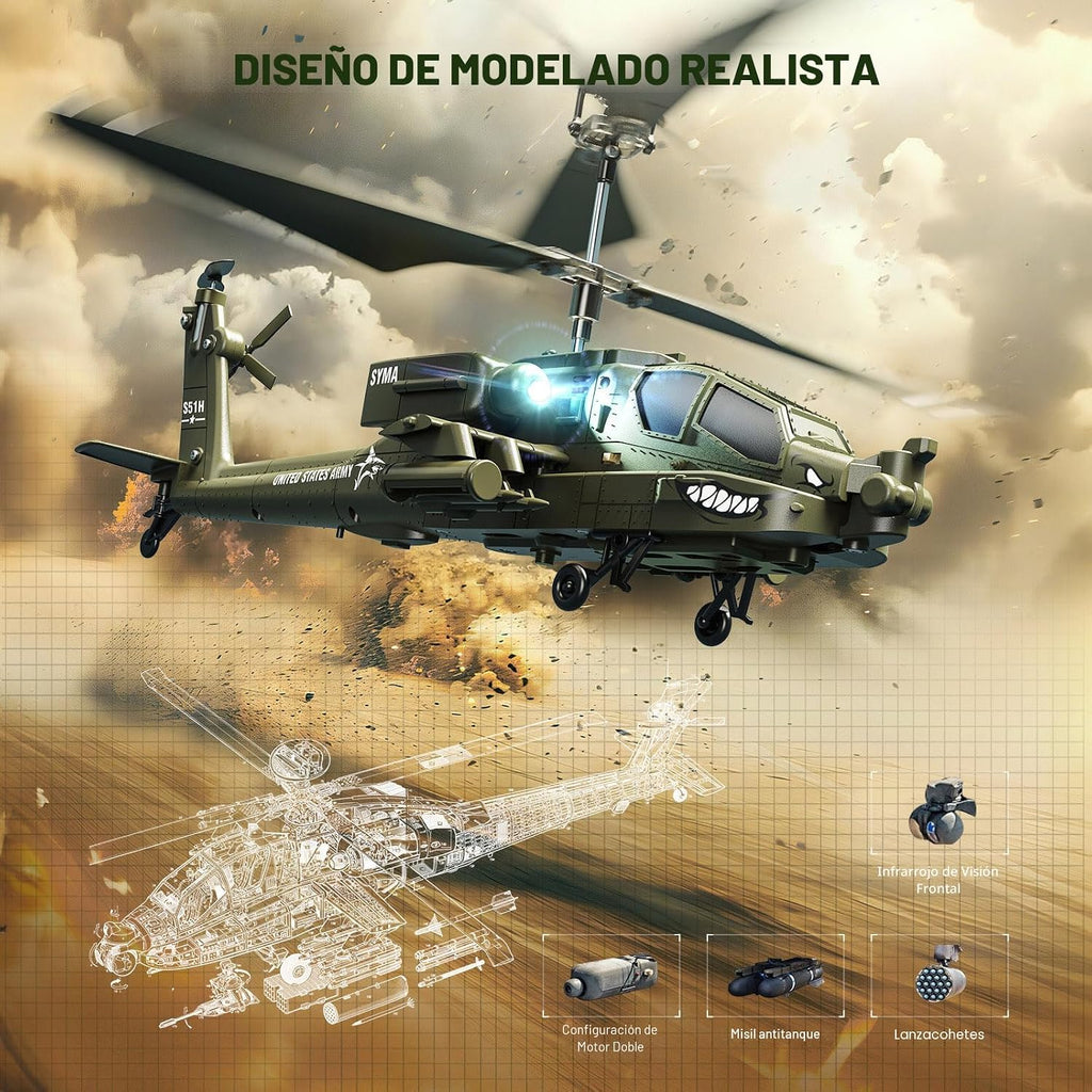 SYMA S51H Helicóptero RC para niños, Helicóptero control remoto militar