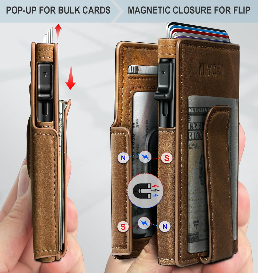 Miyozi - Billetera Airtag para hombre, con clip de dinero, estuche...