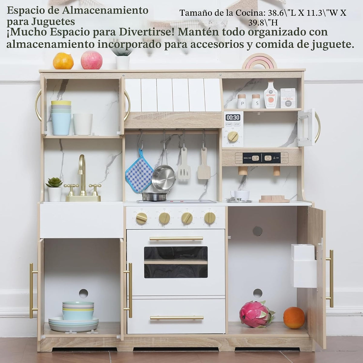 Cocina de madera para niños con luces y sonidos, diseño moderno