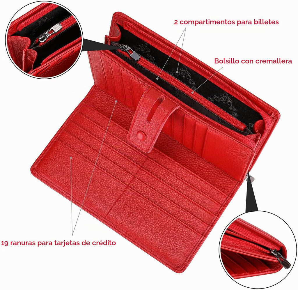 Itslife Billetera para Mujeres, Gran Capacidad con Bloqueo RFID, Billeteras de Cuero Organizador de Tarjetas de Crédito, Billetera para Damas con Portachequera