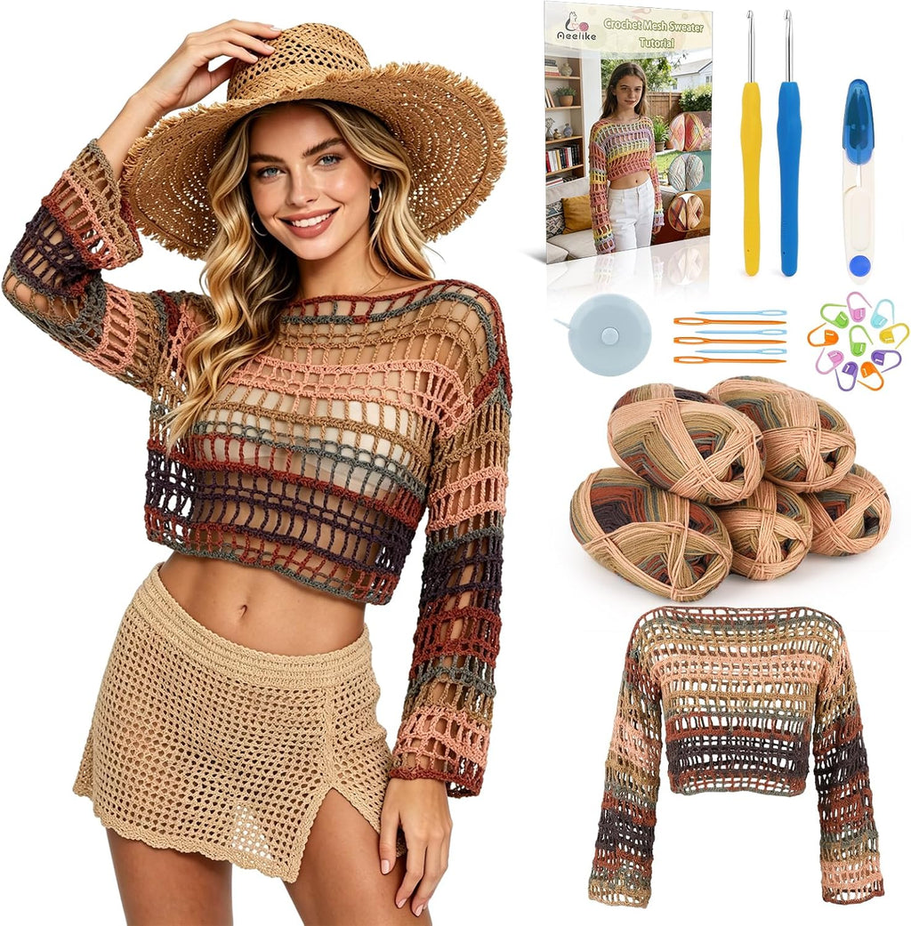 Aeelike Kit de ganchillo para adultos,Top de ganchillo de playa para mujer