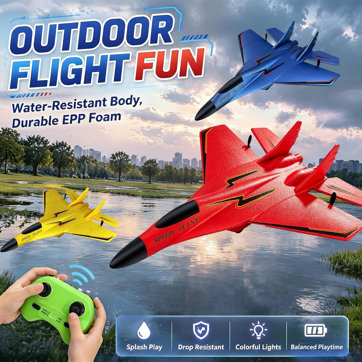 MAXBECK Avión inalámbrico de juguete con luces Su-35 Rc planeador de 2 canales 2.4 GHZ, aviones de control remoto de espuma al aire libre para aviones Hobby Rc