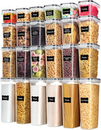 Recipientes herméticos para almacenamiento de alimentos con tapas, Vtopmart 24 piezas recipientes de plástico para organización de cocina y despensa para cereales, alimentos secos, harina y azúcar
