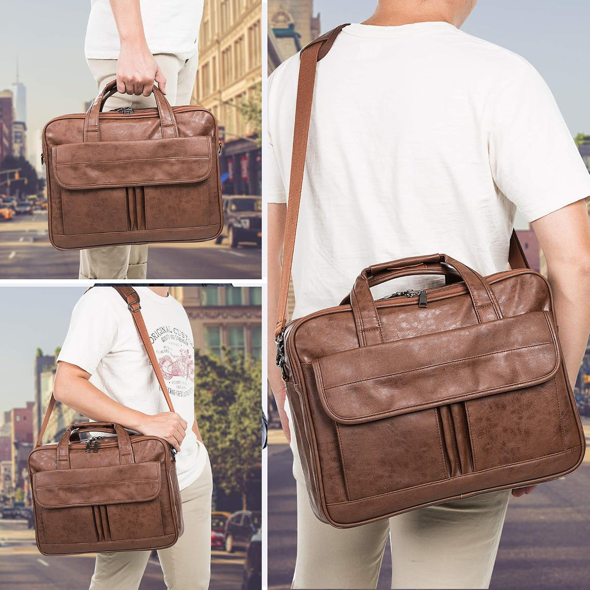 seyfocnia Bolso de viaje de negocios para hombre, bolso de mano de cuero hecho a mano, bolso de mensajero para portátil