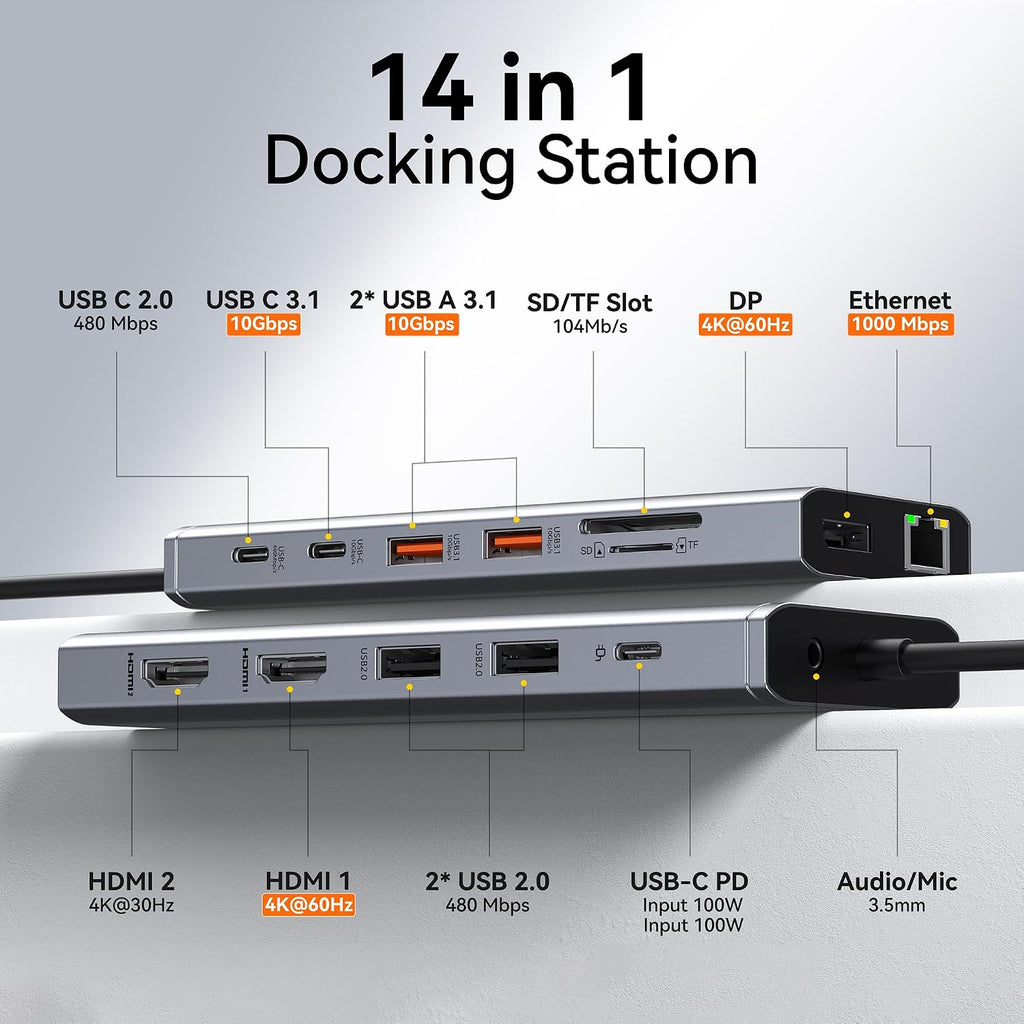 Estación de acoplamiento para laptop 3 monitores USB-C Docking Station Adaptador para doble monitor
