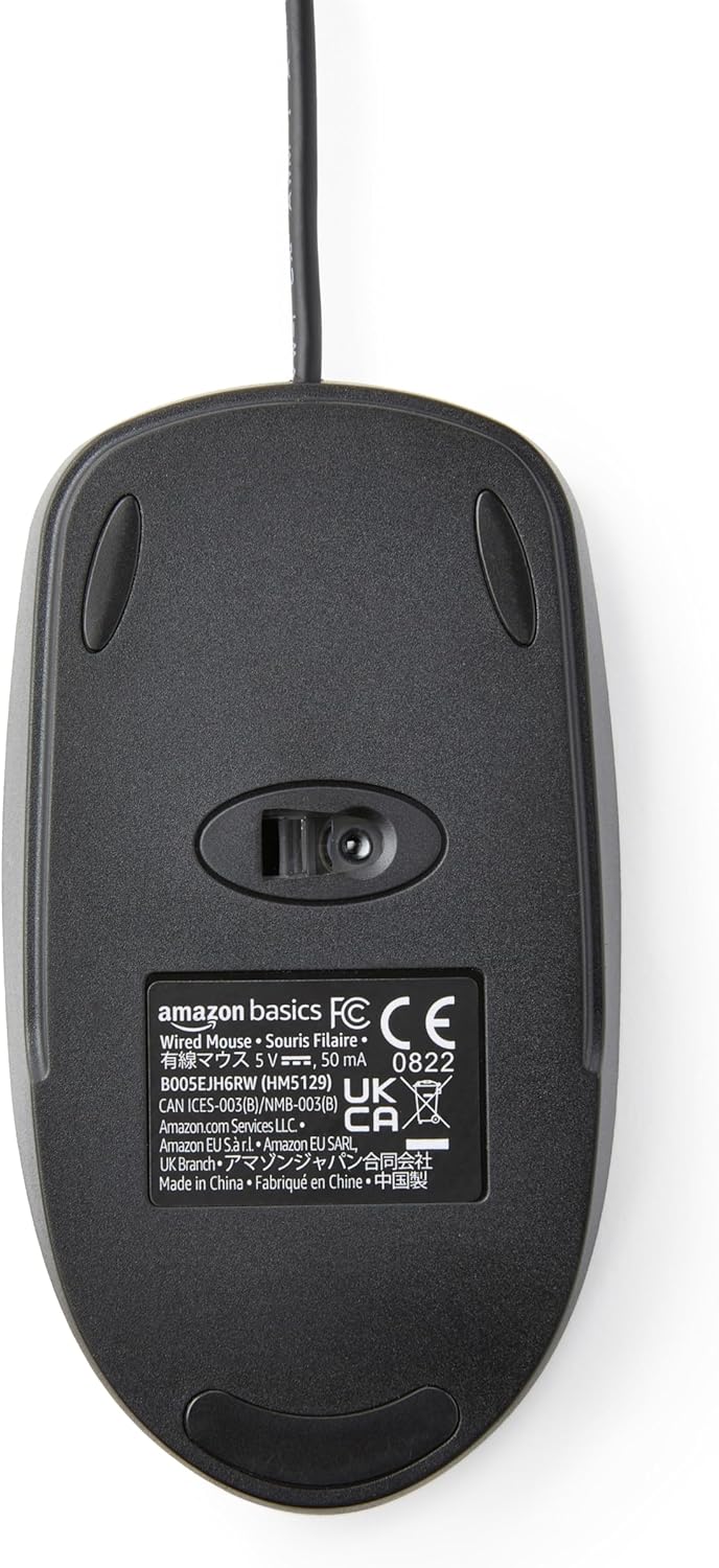Amazon Basics Ratón de computadora USB con cable de 3 botones, colo...