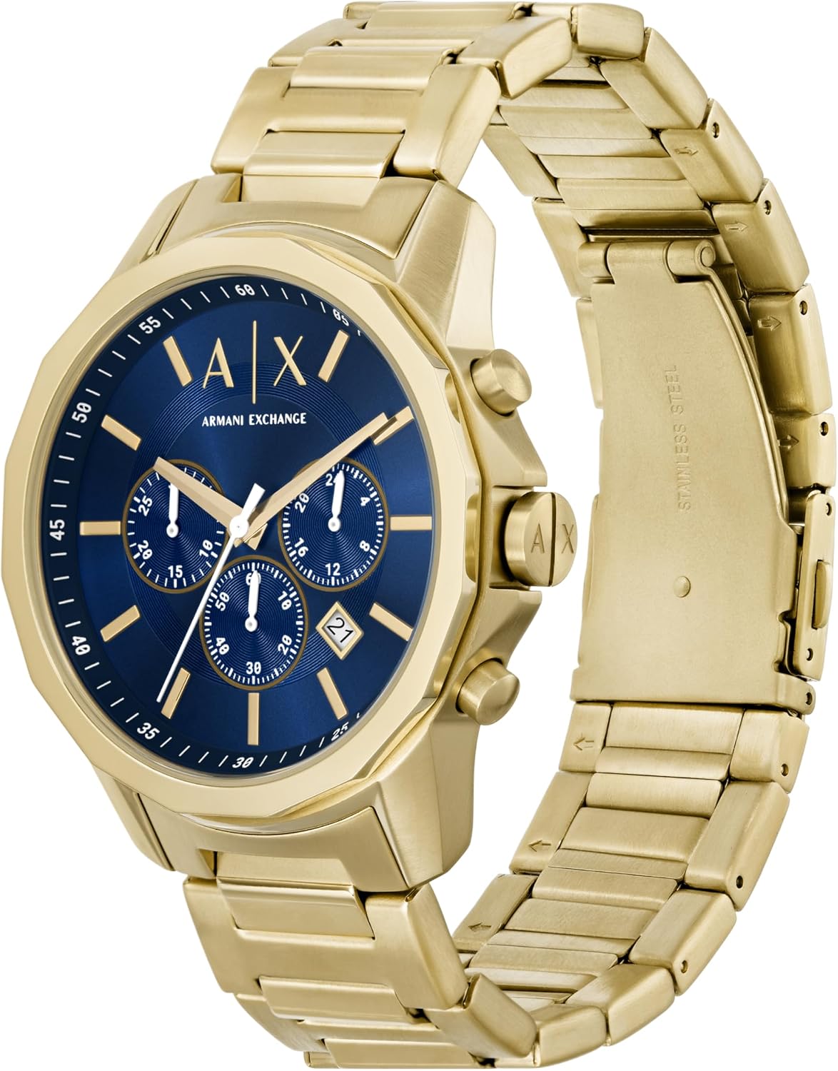 A|X Armani Exchange Reloj de vestir cronógrafo para hombre con correa de acero inoxidable, silicona o cuero