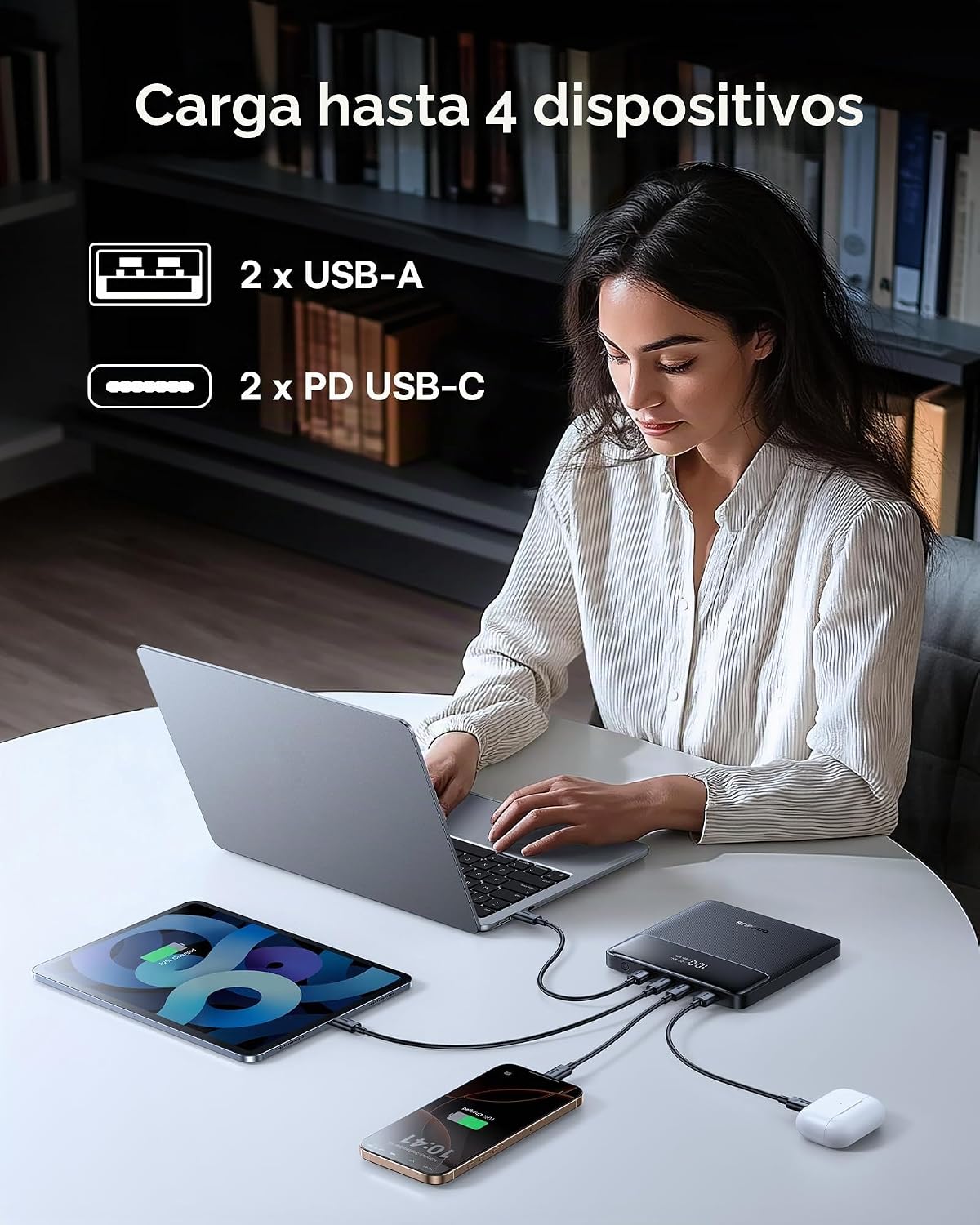 Baseus Cargador portátil para laptop de 100 W, 20000 mAh, cargador de batería de viaje Blade carga rápida 2 USB-C y 2 puertos USB-A, paquete de batería de cubierta de vapor para MacBook iPad iPhone 17