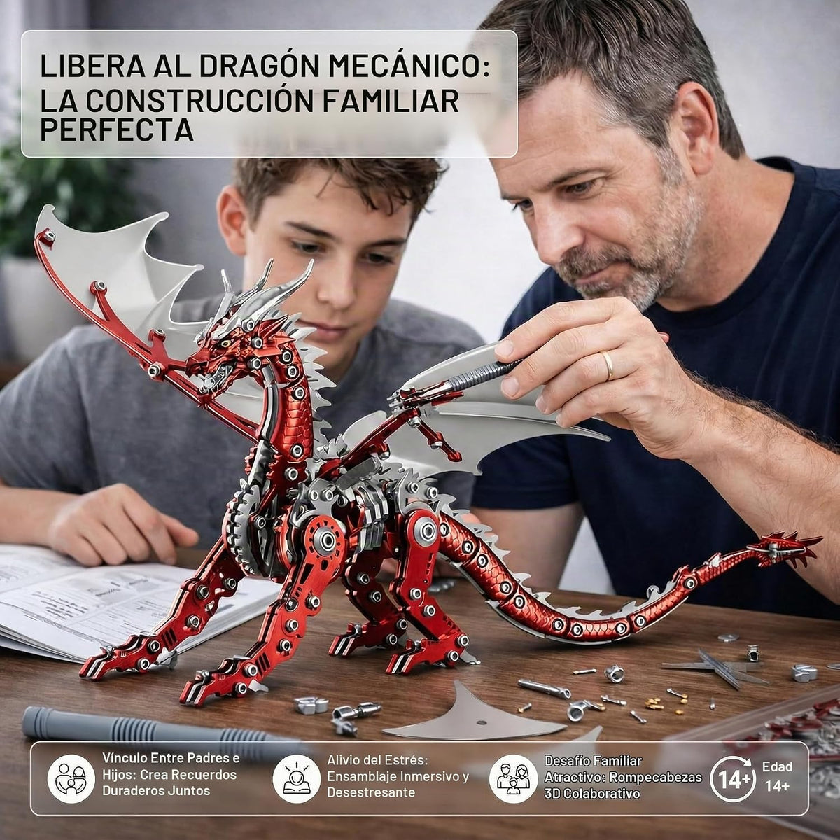 Rompecabezas de metal 3D para adultos, kit de modelo de dragón